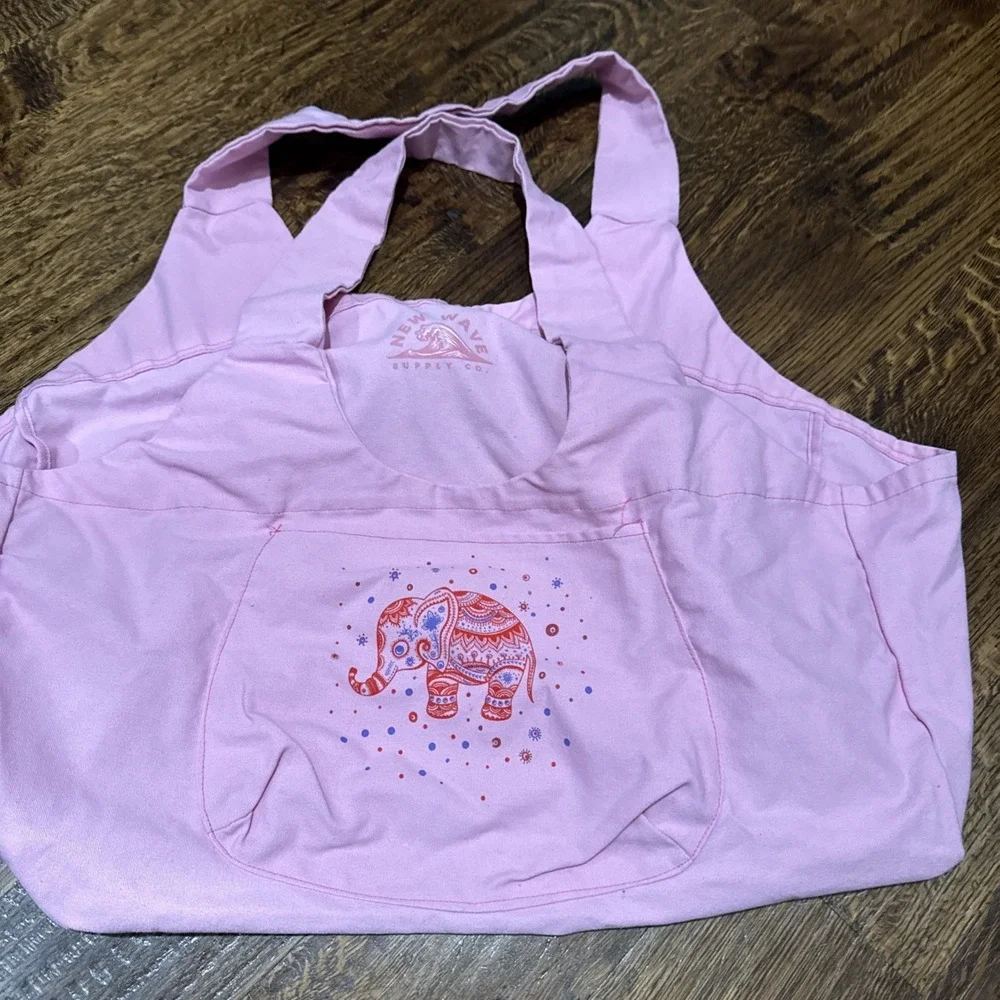 New Wave Supply Pink Jumbo Tote Bag Elephant Wide Straps Cotton Canvas Pockets